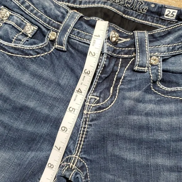 Miss Me Mid Rise Boot Cut Distressed Pocket Flap Embellished Jeans - Picture 3 of 10